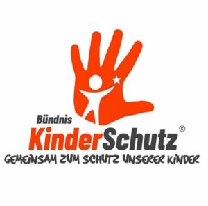 Logo "Bündnis Kinderschutz" weiße Person vor roter Hand